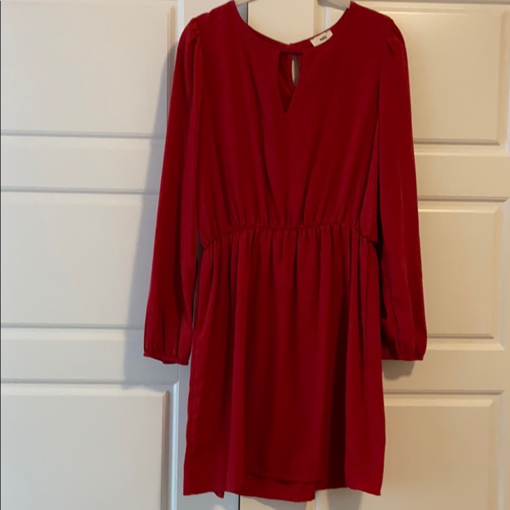 Red tobi long sleeve minidress